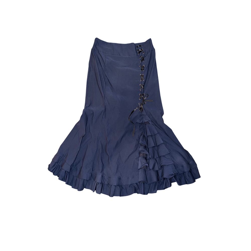 Belle Poque navy blue long tiered ruffle skirt corset lacing 2X whimsigoth emo